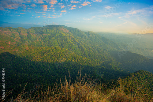 Mountain valley during sunrise. Beutiful natural landsscape in the summer time. photo