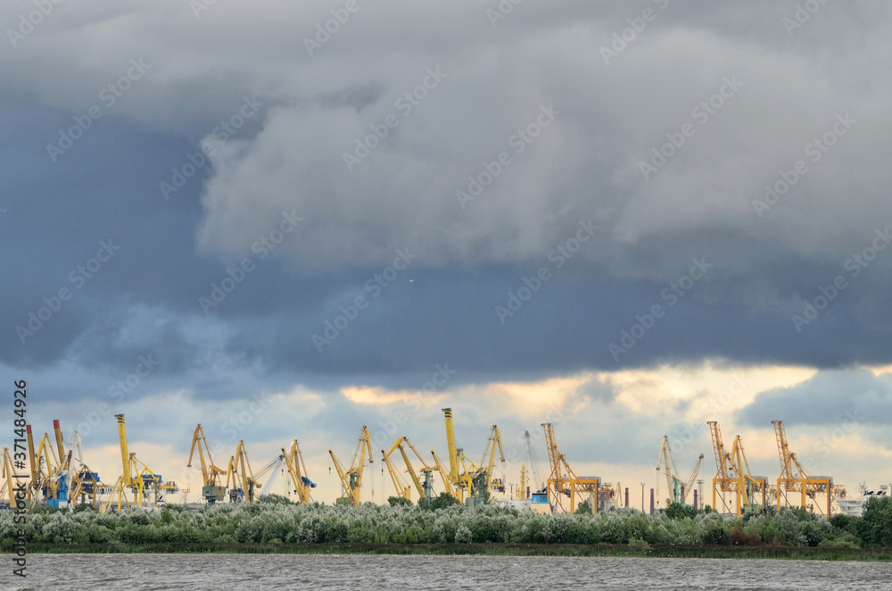 Dark storm clouds over the sea.