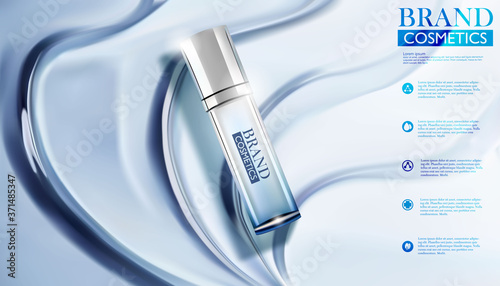 Cosmetic brand product with  Blue Water Ripples. Realistic Cosmetic vector illustration.