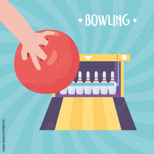 scattered hand with ball alley and skittle game recreational sport flat design