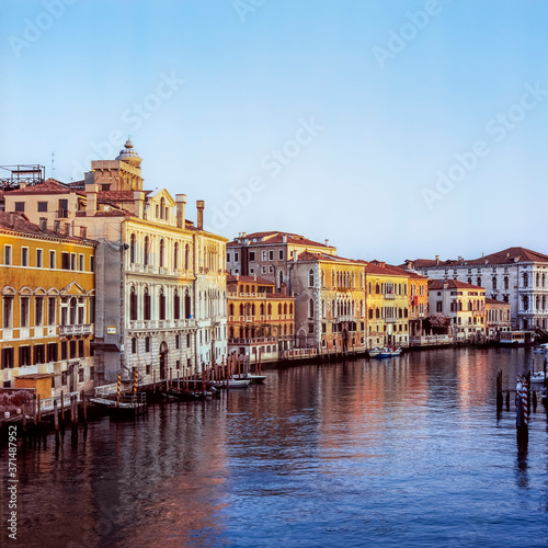 Long Exposure of the Canal Grande in Venice at sunrise in a quiet summer morning, taken with analogue positive slide film technique © gdefilip