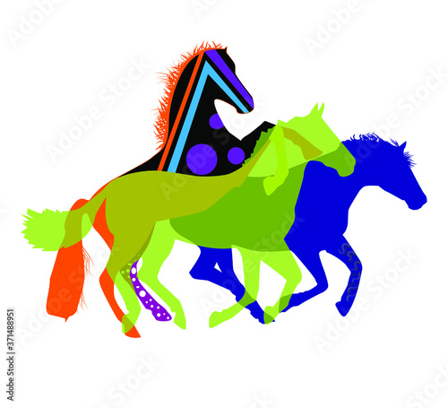 Caballos corriendo. Ilustración que muestra caballos corriendo de varios colores