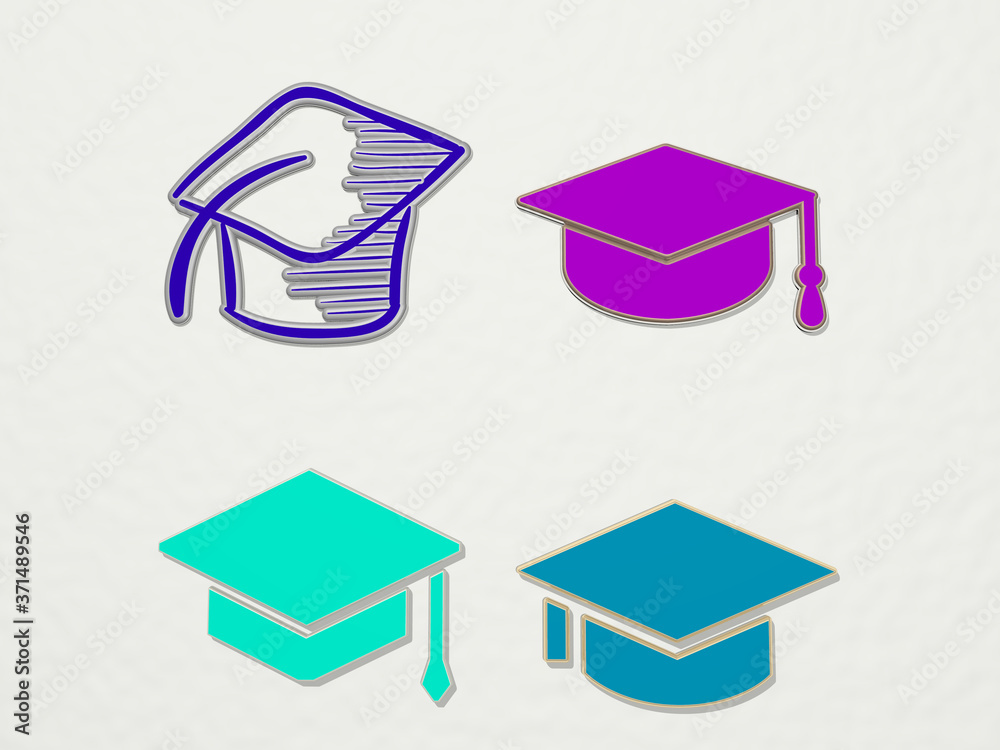 GRADUATE CAP 4 icons set - 3D illustration GRADUATE CAP 4 icons set - 3D illustration