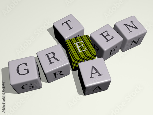 GREEN TEA crossword by cubic dice letters - 3D illustration for background and beautiful