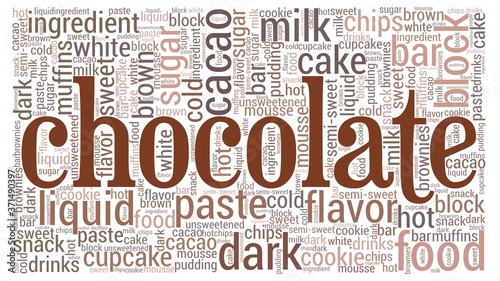 Chocolate word cloud isolated on a white background.