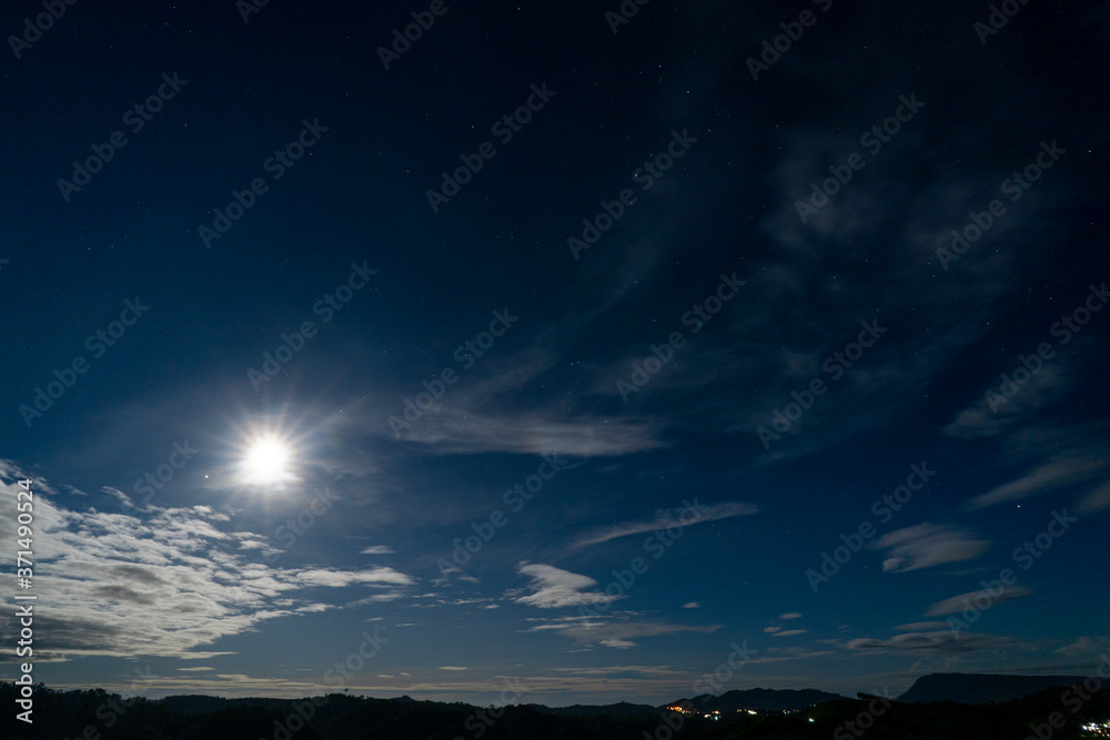 Mountain horizon landscapes with the moon on the sky