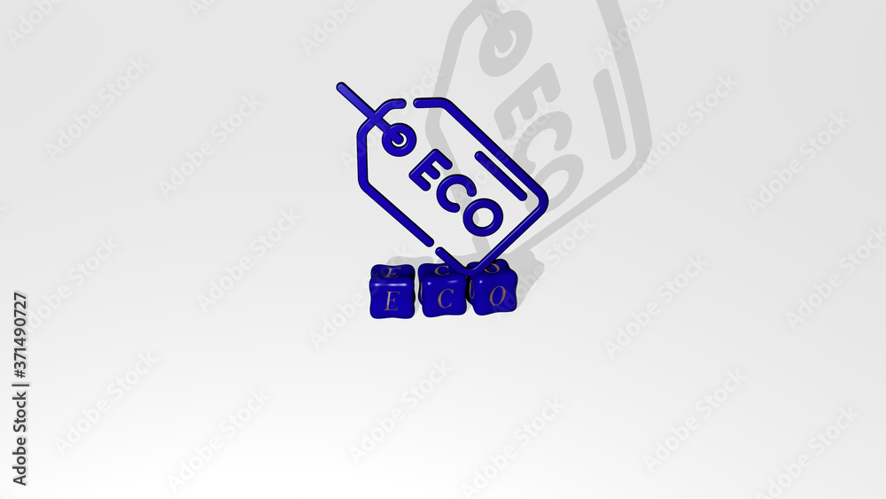 Fototapeta premium ECO 3D icon object on text of cubic letters - 3D illustration for background and design
