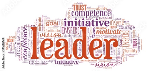 Leader word cloud isolated on a white background.