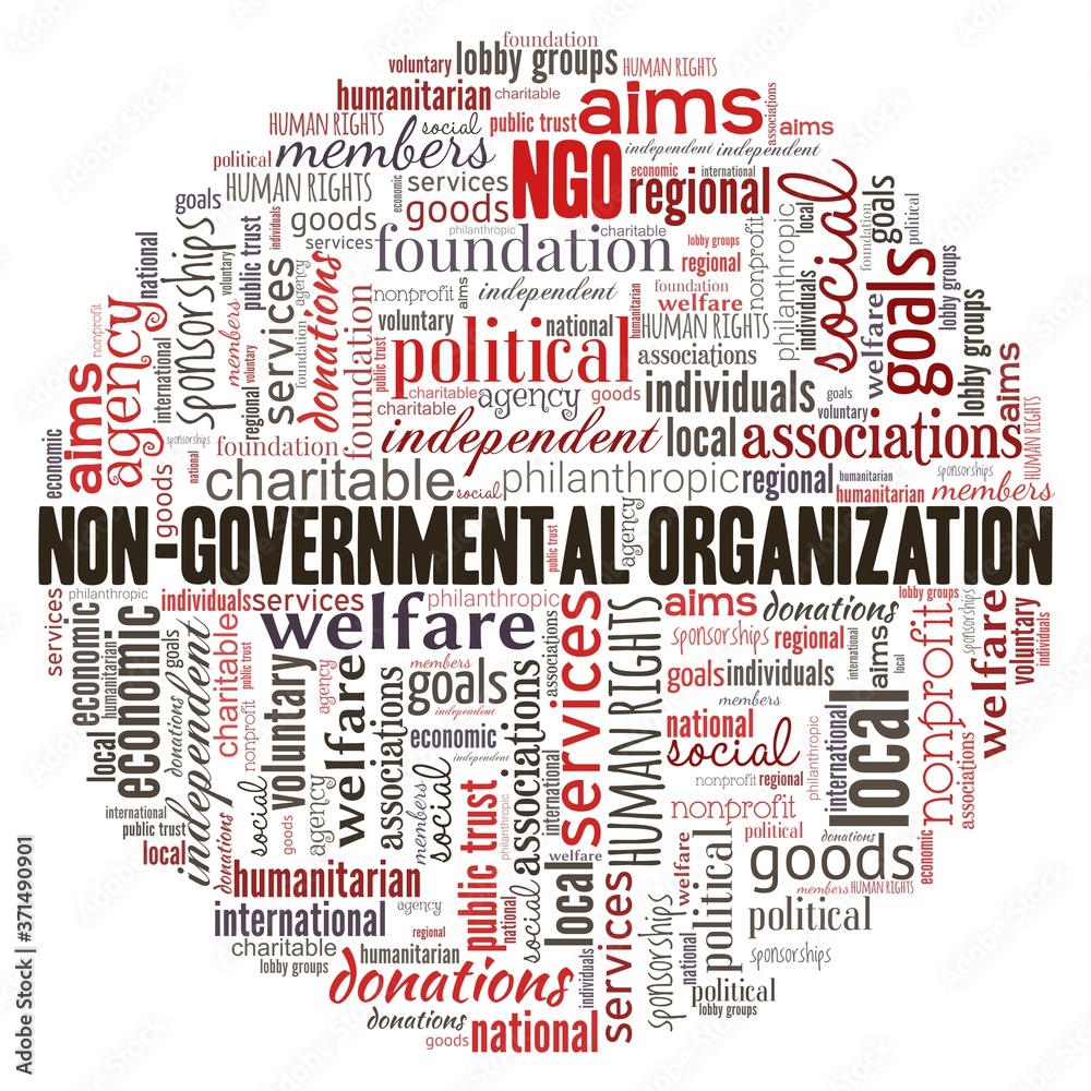 Non-governmental organization word cloud isolated on white background. Non-governmental organization word cloud isolated on white background.