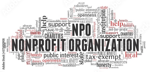 Nonprofit organization word cloud isolated on a white background.