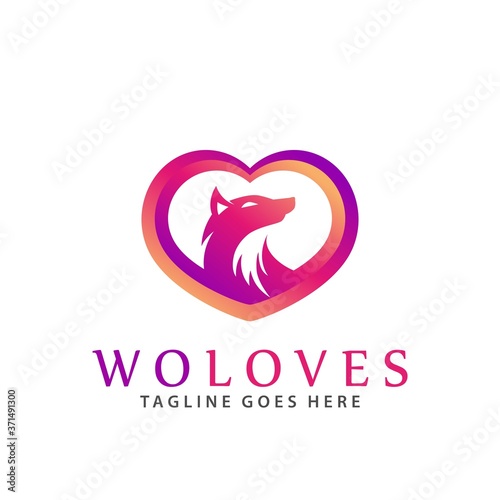 Abstract Love Wolf Head Company Modern Logos Design Vector Illustration Template