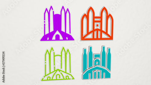 sagrada familia colorful set of icons - 3D illustration