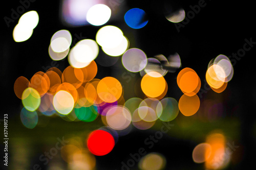 Blurred background of colorful circles at night