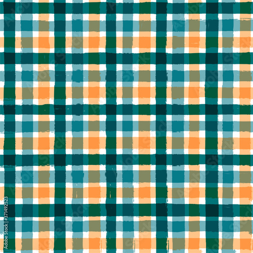 Gingham seamless pattern. watercolor strokes checkered plaid, rustic tartan background, vector. vector summer print