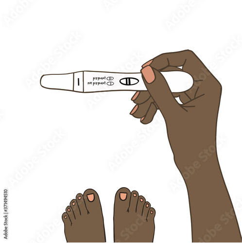 Positive pregnancy test. Planning of pregnancy. Hand holding ovulation or pregnancy test vector illustration. For cards, posters, decor it can be used as a print for t-shirts and bags.