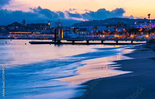 Croisette beach at twilight, Cannes, France