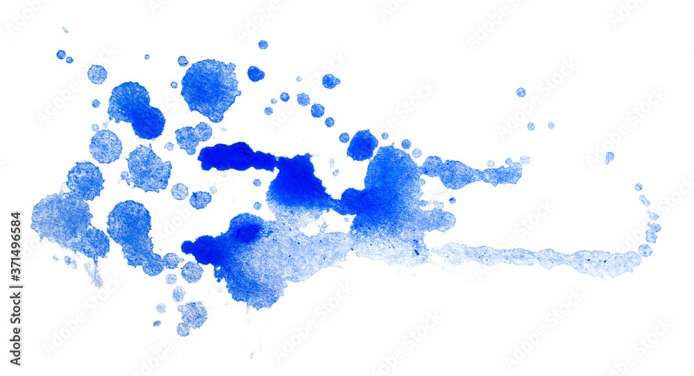 Watercolor texture blue spot with splashes and splashes.