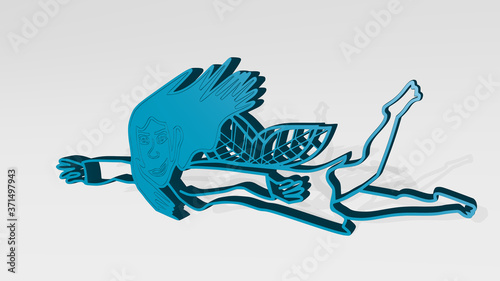 girl swimming in air 3D drawing icon on white floor - 3D illustration for beautiful and background