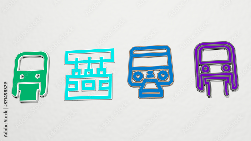 monorail 4 icons set - 3D illustration for city and train monorail 4 icons set - 3D illustration for city and train