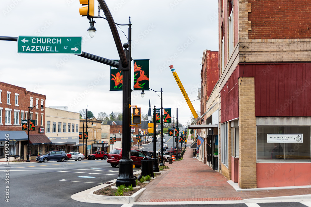 Wytheville, USA April 19, 2018 Small town village street signs for