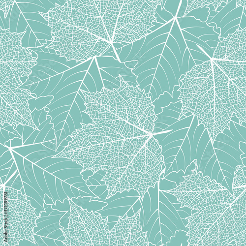 Seamless pattern with maple leaves. Textured background with plants. Natural element. Textile print. Vector season banner, template, greeting card, wallpaper. Modern texture. 