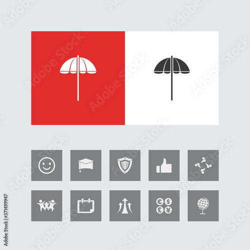 Creative Umbrella Icon with Bonus Icons.