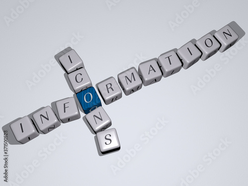 INFORMATION ICONS crossword by cubic dice letters - 3D illustration for business and concept