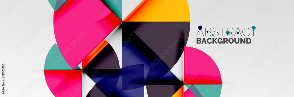 Bright color circles, abstract round shapes and triangles composition with shadow effects. Vector modern geometric design template Bright color circles, abstract round shapes and triangles composition with shadow effects. Vector modern geometric design template