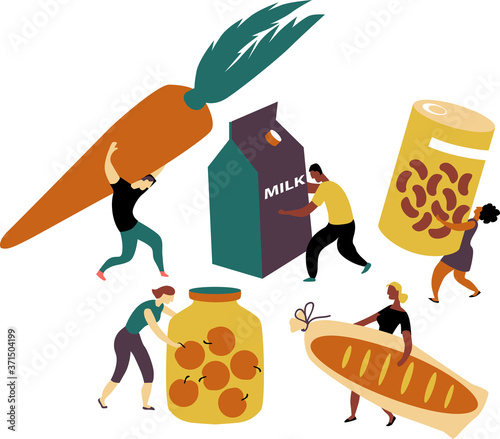 People bringing donations for the food bank, EPS 8 vector illustration