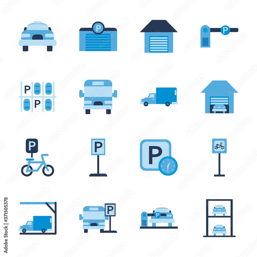 parking flat style icon set vector design
