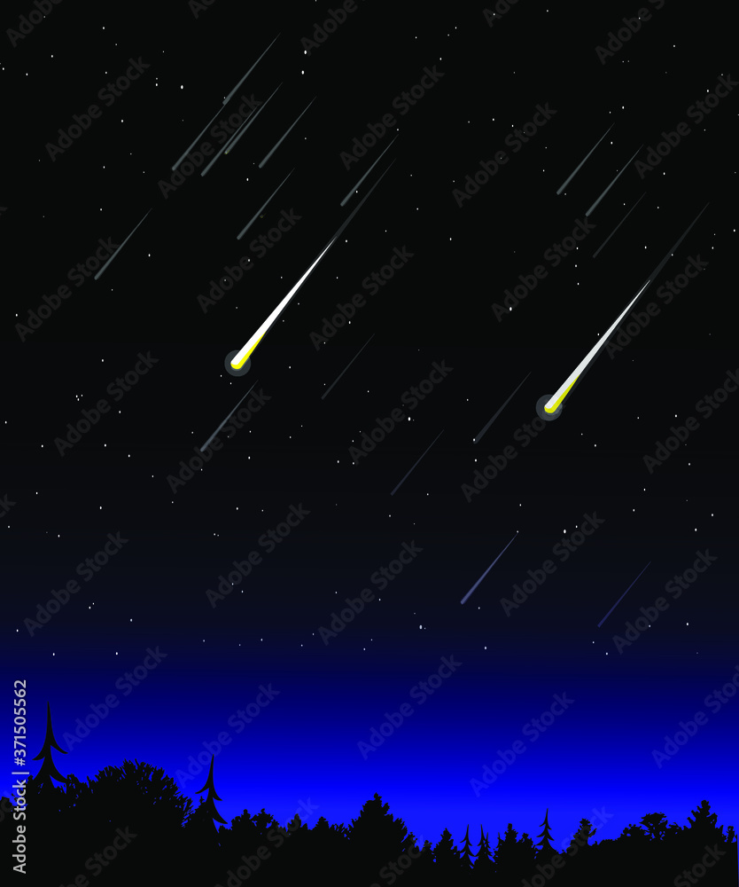 Estrellas fugaces, cielo nocturno. Lluvia de meteoros. Lágrimas de San Lorenzo.