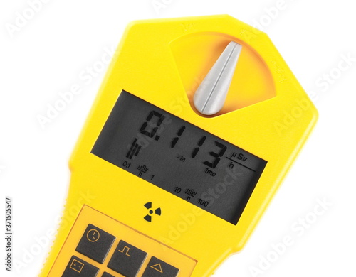 Close up Geiger counter isolated on white background