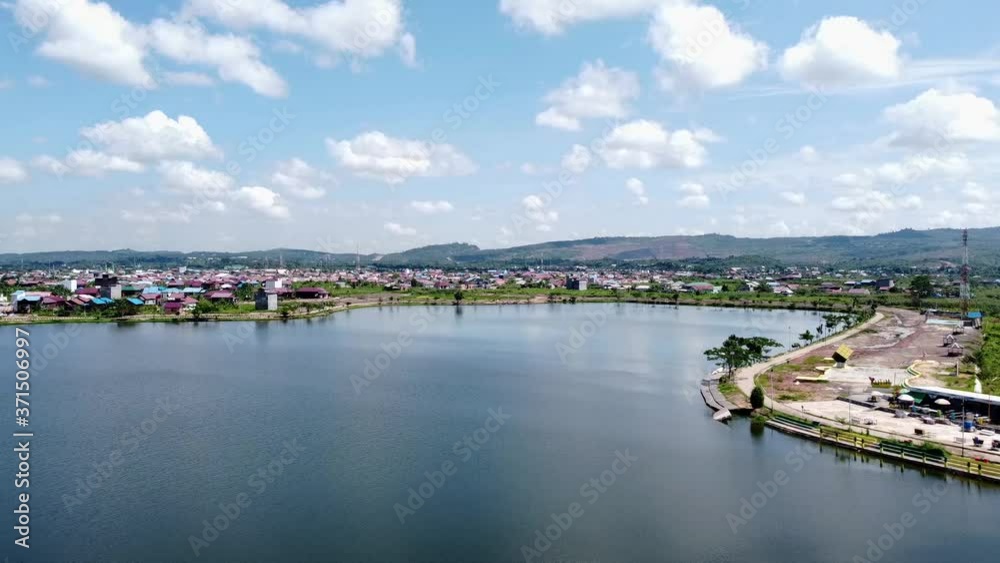Aerial view of a very slowly movement over a reservoir. Location: Sangatta, East Kalimantan/Indonesia Aerial view of a very slowly movement over a reservoir. Location: Sangatta, East Kalimantan/Indonesia