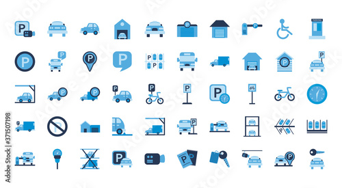 parking flat style icon set vector design