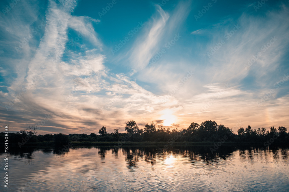 view of the reservoir with sunset