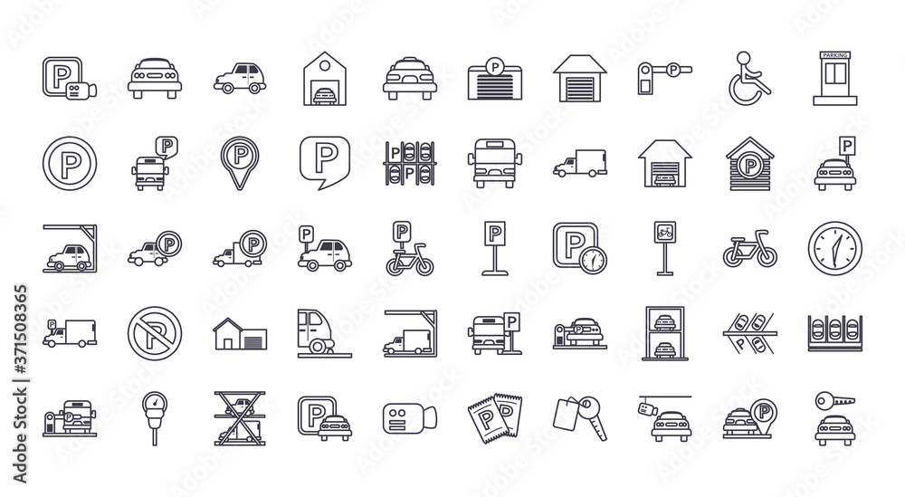 parking line style icon set vector design