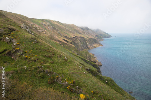 The green eastern coastline of Lundy Island, The Bristol Channel, UK