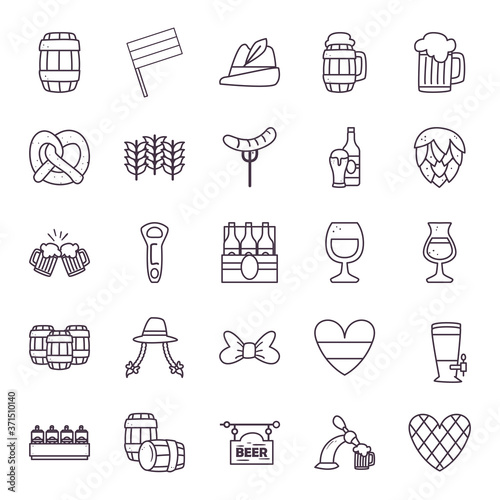 oktoberfest line style icons group vector design