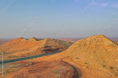 Geological landscape of Jabal Jais characterised by dry and rocky mountains  Mud Mountains in Ras Al Khaimah  United Arab Emirates 