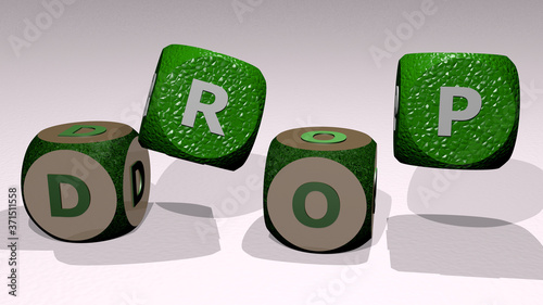 DROP text by dancing dice letters - 3D illustration for background and abstract photo