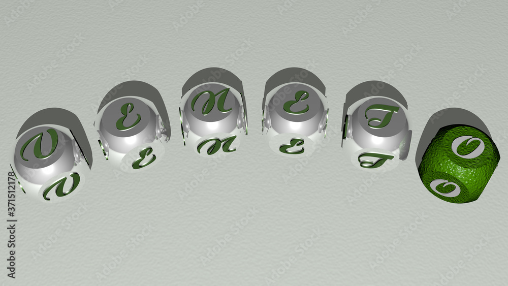 veneto curved text of cubic dice letters - 3D illustration for italy and architecture veneto curved text of cubic dice letters - 3D illustration for italy and architecture