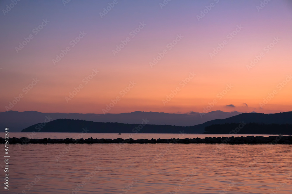 Dawn over the Ambracian Gulf from Vonitsa, Aetolia-Acarnania, Greece Dawn over the Ambracian Gulf from Vonitsa, Aetolia-Acarnania, Greece