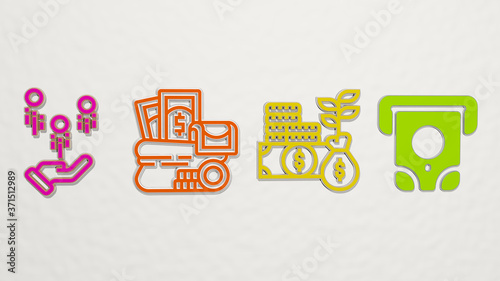 CASH 4 icons set - 3D illustration for business and money photo