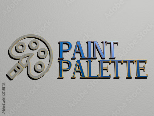 paint palette icon and text on the wall - 3D illustration for background and abstract