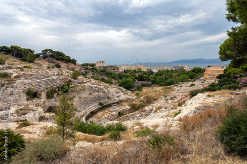 Roman Amphitheatre of Cagliari on a cloudy summer day