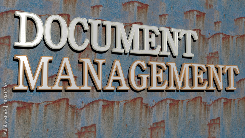 document management text on textured wall - 3D illustration for business and background