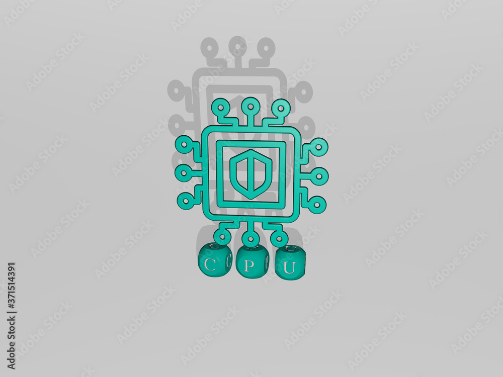 CPU 3D icon over cubic letters - 3D illustration for computer and background CPU 3D icon over cubic letters - 3D illustration for computer and background