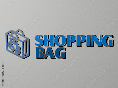 SHOPPING BAG icon and text on the wall - 3D illustration for background and business