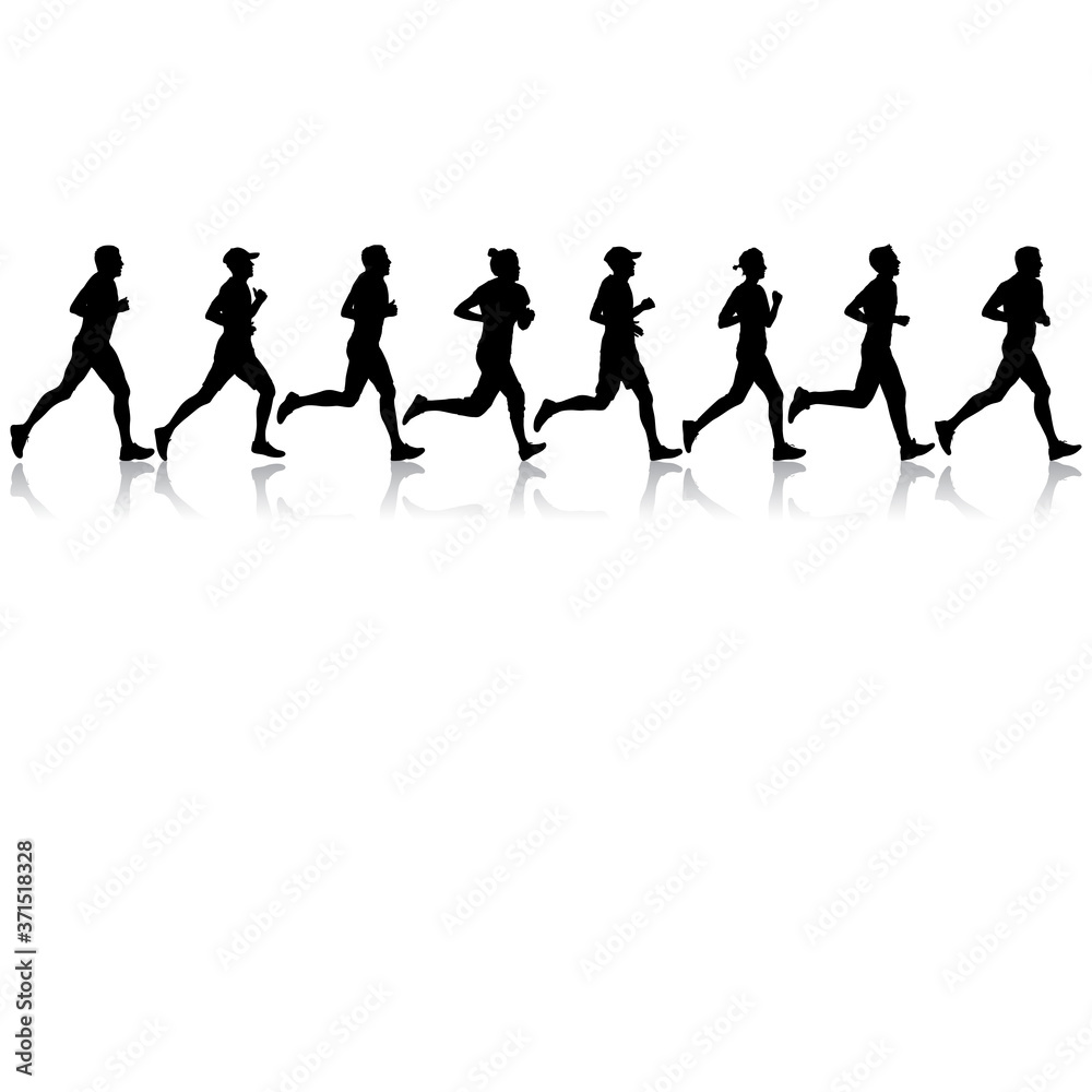Set of silhouettes. Runners on sprint men and women Set of silhouettes. Runners on sprint men and women