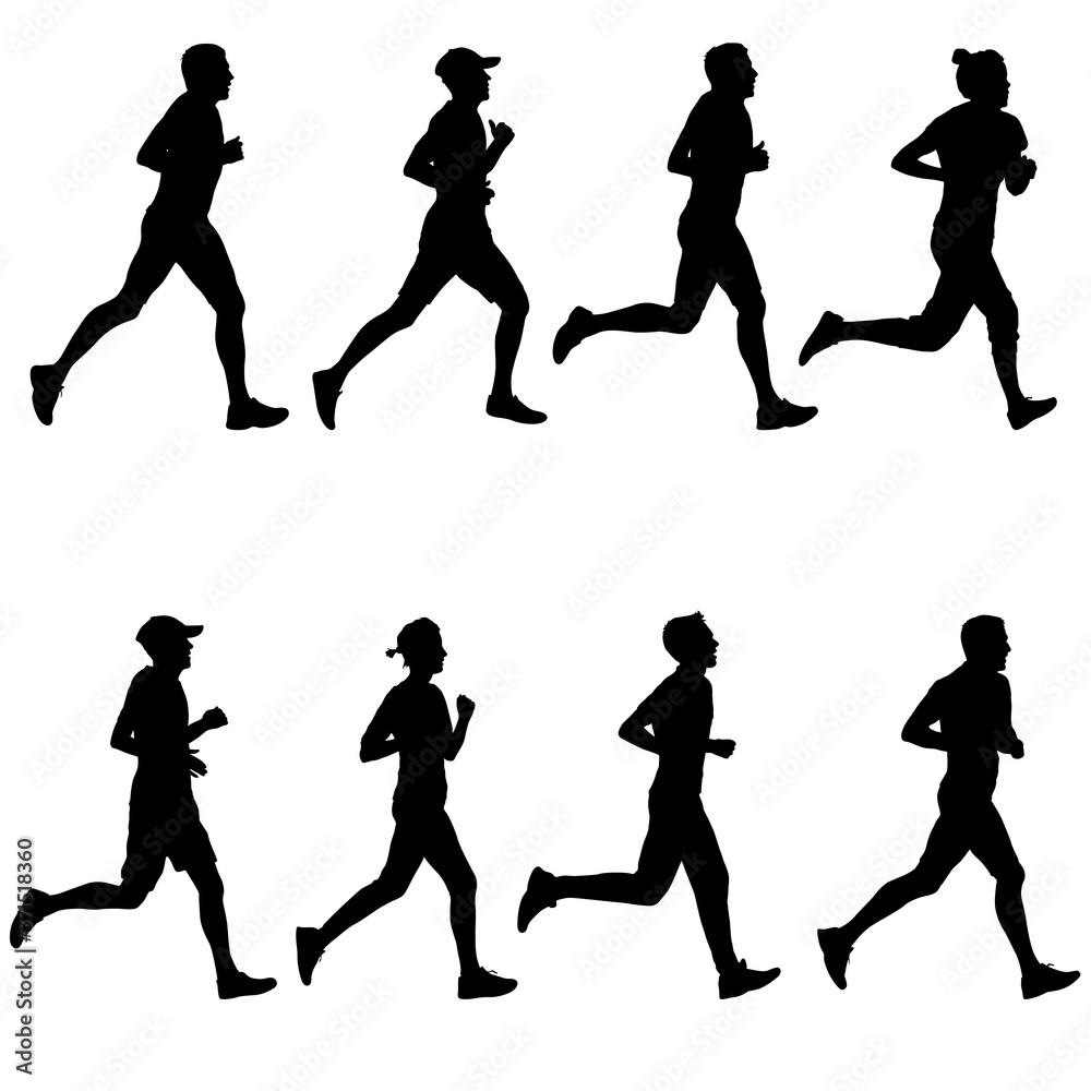 Fototapeta premium Set of silhouettes. Runners on sprint men and women